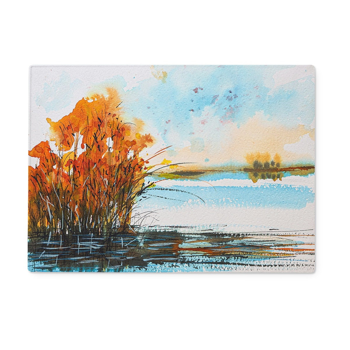 Autumn Lake Glass Chopping Board